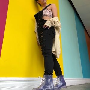 black buttoned down overalls